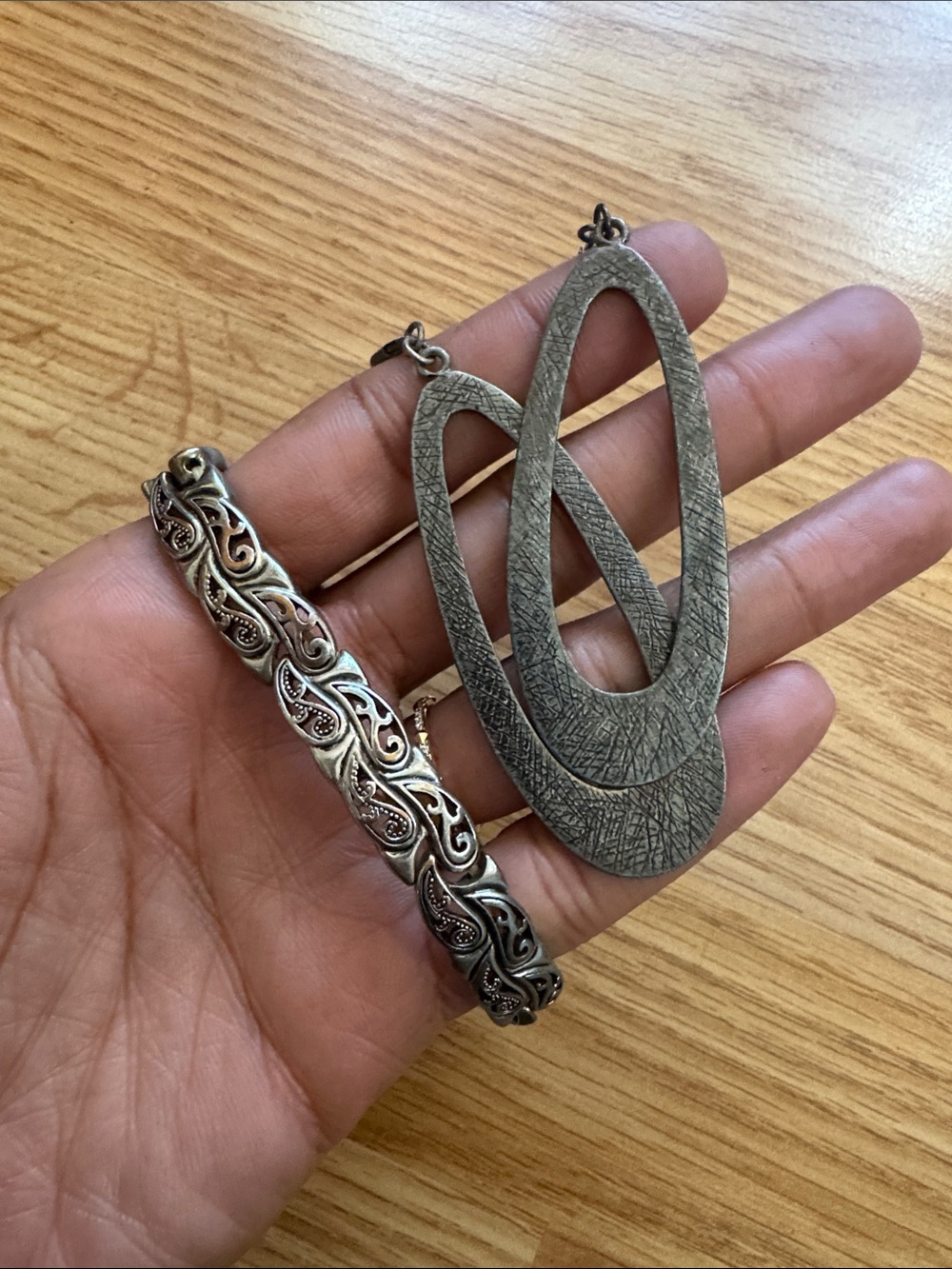 Textured Silver-Tone Oval Drop Earrings — Modern Statement